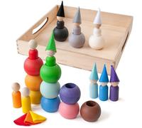 Ulanik Petites Poupées Cheville en Boules avec des Chapeaux Jeux Montessori 3 Ans + Poupée Waldorf Jouet en Bois pour Apprendre de Couleur - 12 Peg Dolls Gnomes