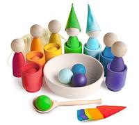 Ulanik Poupées et balles arc-en-ciel dans des tasses Montessori à partir de 3 ans, jouets éducatifs pour bébé à partir de 3 ans, jeux en bois pour compter et trier, apprendre les couleurs (1 à 2