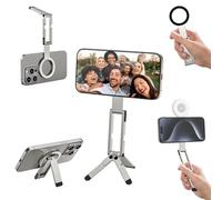 Ulanzi MA60 Trépied Magnétique Téléphone, 3 en 1 Mini Perche à Selfie en Aluminium, Support de Poche Pliable Aimant Double Face 14N, Compatible avec iPhone 16, 15, 14, 13, 12, Magsafe, Samsung, Argent