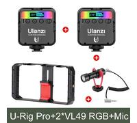 Ulanzi Plateforme de Vidéo pour Smartphone U Rig Pro,Étui de Tournage de Film,Stabilisateur de Vidéogramme,Trépied de Montage à la Main,Support pour Téléphone iPhone et - Type VL49RGB Q1 Mic kit