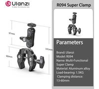 Ulanzi R094 Super pince en métal avec Double rotule pince à bras magique avec trou de 1/4 "3/8" pour moniteur d'appareil photo reflex numérique support de micro léger - Type 1PC R094