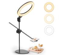 ULANZI Support pour 10" Anneau Lumineux de Téléphone, Support Bureau avec Ring Light, 3500k-6500K Dimmable, Support Table Ring Light pour Vidéo Recording, Live Stream, Portrait, Makeup