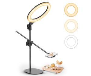 ULANZI Support pour 10" Anneau Lumineux de Téléphone, Support Bureau avec Ring Light, 3500k-6500K Dimmable, Support Table Ring Light pour Vidéo Recording, Live Stream, Portrait, Makeup