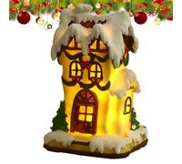 ulapithi Éclairez la maison de Noël, statue de la maison de Noël | Statue à piles - Maison lumineuse de Noël, petite décoration en résine pour chambre à coucher, salon