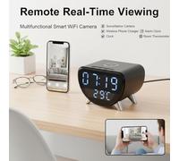 ULar 5-in-1 Multifunctional WiFi6 Camera with Wireless Charging, 4K UHD Remote Viewing, Clock, Alarm, Thermometer - Home Office Hotel Use, Local SD Recording No Audio (X-A5+16GB)