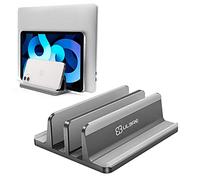 ULBRE Support vertical pour ordinateur portable (nouvellement conçu), 2 fentes réglables pour tous les MacBook/Chromebook/Surface/HP/Dell/iPad jusqu'à 17,5" (Gris)