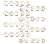 ULDIGI 40 Pièces Numéros de Table en Bois Beige pour Mariage et Anniversaires, Double Face, Robuste et Esthétique Intemporelle, Panneaux Hexagonaux pour Indication de Siège