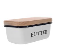 ULDIGI Boîte à Beurre Émaillée Carrée avec Couvercle en Bois, Boîte de Rangement pour Beurre Frais, Protection les Insectes, Design Unique Cuisine et Hôtels