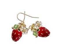 ULDIGI Boucles Oreilles Fraise Pendantes Kawaii pour Filles Style Frais et Élégant Accessoires Mode