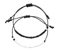 ULDIGI Bracelet Assorti pour Couple en Cordon de Cire Perles Noires et Blanches, Longueur Réglable, Présent Anniversaire ou Fête, 1 Paire