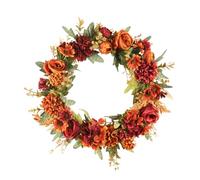 ULDIGI Couronne Murale Artificielle de Roses Rouges Foncées, Guirlande de Plantes Artificielles 1 Pièce, Décoration de Porte et Mur pour Maison, Fête et Automne, Couronne de Fleurs