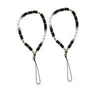 ULDIGI Lot de 2 Chaînes de Téléphone Portable en Céramique 6Mm Corde Antidérapante Noire et Blanche Perles Poignet Décoratif Résistant aux Chutes pour Femmes et Filles