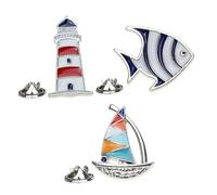 ULDIGI Lot de 3 Broches Marine en Alliage Motifs Poisson Tropical, Voilier et Phare, Bijoux Décoratifs pour Vêtements, Paquet et Accessoires, Fête et Usage Quotidien