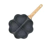 ULDIGI Poêle à Œufs Multifonction en Pierre de Maifan Antiadhésive, Mini Poêle Cœur et Trèfle 18 Cm Manche en Bois, pour Petit-déjeuner et Cuisson Rapide