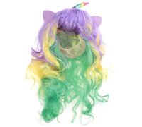 ULDIGI Postiche Licorne Colorée Ondulée Longue en Fibre Chimique Confortable au Toucher, Postiche Arc-en-ciel Stylée pour Festivals Musicaux et Mariages
