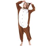 ULEEMARK Adulte Femme Anime Animal Cosplay Halloween Costume Homme Combinaison Pyjama Outfit Nuit Vetements Onesie Soiree de Deguisements Unisexe Marron Écureuils S