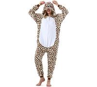 ULEEMARK Adulte Femme Anime Animal Cosplay Halloween Costume Homme Combinaison Pyjama Outfit Nuit Vetements Onesie Soiree de Deguisements Unisexe Léopard Ours L