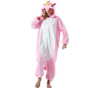 ULEEMARK Adulte Femme Anime Animal Cosplay Halloween Costume Homme Combinaison Pyjama Outfit Nuit Vetements Onesie Soiree de Deguisements Unisexe Licorne Rose S
