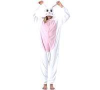 ULEEMARK Adulte Femme Anime Animal Cosplay Halloween Costume Homme Combinaison Pyjama Outfit Nuit Vetements Onesie Soiree de Deguisements Unisexe Blanc Lapin M