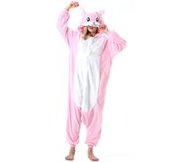 ULEEMARK Adulte Femme Homme Anime Animal Cosplay Halloween Costume Combinaison Pyjama Outfit Nuit Vetements Onesie Soiree de Deguisements Unisexe Rose Lapin S