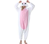 ULEEMARK Adulte Femme Homme Anime Animal Cosplay Halloween Costume Combinaison Pyjama Outfit Nuit Vetements Onesie Soiree de Deguisements Unisexe Blanc Chat M
