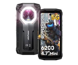 Ulefone Armor Mini 20 Pro Téléphone Portable Incassable, 16Go + 256Go/2To, Caméra 50MP + 32MP, 6200mAh Batterie Android 14, 4.7" HD+ OTG/NFC/GPS/IP68 - Noir
