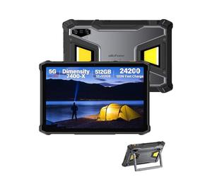 Ulefone Armor Pad 5 Pro Tablette Incassable 5G avec 24200mAh, Android 15 Dimensity 7400X 32Go+512Go, 11" FHD+ Tablette Robuste 1000LM Lampe Camping, 64MP + Vision Nocturne 64MP IP68K Étanche, NFC/GPS