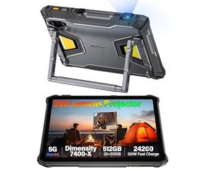 Ulefone Armor Pad 5 Ultra Tablette Incassable 5G avec Projecteur 200LM, 24200mAh IP68/69K Étanche, Dimensity 7400X 32Go+512Go Tablette Rugged, Android 15, FHD+ 11" 64MP + Vision Nocturne 64MP, NFC/GPS