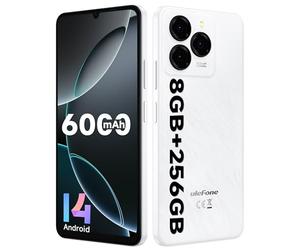 Ulefone Note 20 Pro Téléphone Portable, 8Go+256Go/TF-1TB, Android 14 Smartphone, Caméra 50MP+8MP, Écran 6.75" HD+ Widevine L1, 6000mAh Batterie, Octa Core Dual SIM GPS/OTG/Face ID/Fingerprint Blanc