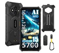 Ulefone RugKing 3 Pro Android 15 Téléphone Portable Incassable 4G, 5700mAh, 16Go+128Go/TF 2To Smartphone Incassable, 6,56" HD+ 120Hz, 48MP+8MP, 120LM Super Torch, 3 Slots/IP68/NFC/OTG/Avec étui, Noir
