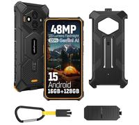 Ulefone RugKing 3 Pro Téléphone Portable Incassable Android 15, 16Go+128Go/SD-2To 5700mAh Batterie Octa-Core AI Smartphone 48MP + 8MP Caméra, 6,56" 120Hz/120LM Super Torch/3-Slots/OTG/GPS/NFC Orange