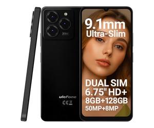 Ulefone Téléphone Portable Débloqué Android 14 Note 20 Pro, 6,75'' HD+ Grand Ecran, 8 Go RAM+128 Go ROM, 50MP+8MP+2MP Caméra, Smartphone Dual SIM, Batterie 6000mAh, Empreinte Digitale, GPS, Noir
