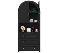 ULEVR armoire de rangement haute arche, 70 x 35 x 180 cm - 3 tiroirs et portes, étagère ouverte, noire, MDF