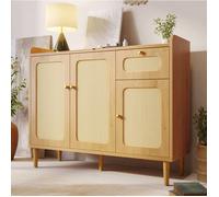 ULEVR buffet 120 x 40 x 91 cm aspect chêne cannage style rotin 3 portes 1 tiroir soft-close