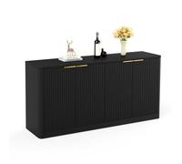 ULEVR Buffet de rangement rectangulaire 150 x 40 cm, 4 portes avec espaces fermés, meuble TV multifonction, noir MDF