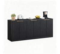 ULEVR buffet de rangement rectangulaire moderne 170 x 40 cm - 6 portes design ondule meuble TV et salon noir MDF