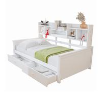 ULEVR Lit multifonction 90x200 cm en bois blanc avec rangements 2 tiroirs et sommier à lattes