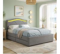 ULEVR Lit simple minimaliste avec 2 tiroirs 90x200 cm - LED avec contrôle par appli et bouton pour la chambre gris lin