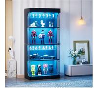 ULEVR Vitrine en verre 4 niveaux avec portes vitrées, LED 3 modes, USB Type-C, capteur intelligent, noir 80 x 35 x 165 cm