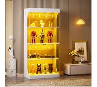 ULEVR vitrine en verre blanche 80 x 35 x 165 cm avec LED 3 couleurs, capteur de mouvement et ports USB/USB-C