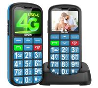 uleway 4G Téléphone portable pour personnes âgées, avec grands boutons et touches, base de charge, bouton SOS, USB-C, appel rapide, facile à utiliser pour les personnes âgées (bleu)