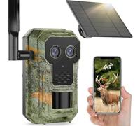 ULEXOR Caméra de chasse solaire 4G LTE avec application de transmission de téléphone portable 2,5 K avec carte eSIM, vision nocturne, détecteur de mouvement, objectif grand angle et téléobjectif