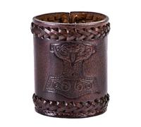 Ulfberth - Gobelet à dés Viking de qualité supérieure avec Motif Mjölnir - en Cuir véritable - Tasse médiévale - LARP - (Marteau de Thor Marron)