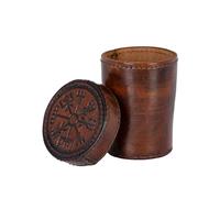 Ulfberth - Gobelet cube Viking de qualité supérieure avec couvercle, motif Vegvisir, cuir véritable, tasse médiévale, LARP, Reconstitution (Vegvisir marron