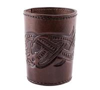 Ulfberth - Gobelet cube Viking de qualité supérieure avec motif dragon, cuir véritable, tasse médiévale, jeu de rôle, reconstitution (style gelée marron foncé)