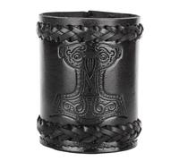 Ulfberth - Gobelet cube Viking de qualité supérieure avec motif Mjölnir, en cuir véritable, tasse médiévale, LARP, reconstitution (marteau de Thor noir)