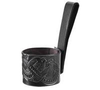 Ulfberth Support en cuir pour corne à boire avec dragon en relief, style gelée, porte-ceinture pour cornes à boire, porte-corne à boire, viking médiéval, style gelée, noir, S (0,2 l à 0,3 l))