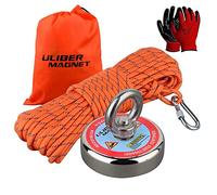 ULIBERMAG Aimants puissants en néodyme de 180KG avec corde en nylon de 20 m et gants antidérapants pour la pêche magnétique, le recyclage, la chasse au trésor dans la rivière, le lac…