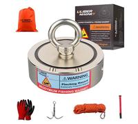 ULIBERMAGNET Aimants de pêche double face super puissants, combinés 700 kg N52 Kit de pêche aimant néodyme avec corde, griffe, gants, pour la pêche magnétique et la chasse au trésor sous l'eau