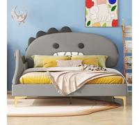 Ulife Lit d'enfant en forme de dinosaure de dessin animé, 140×200cm, PU, Gris